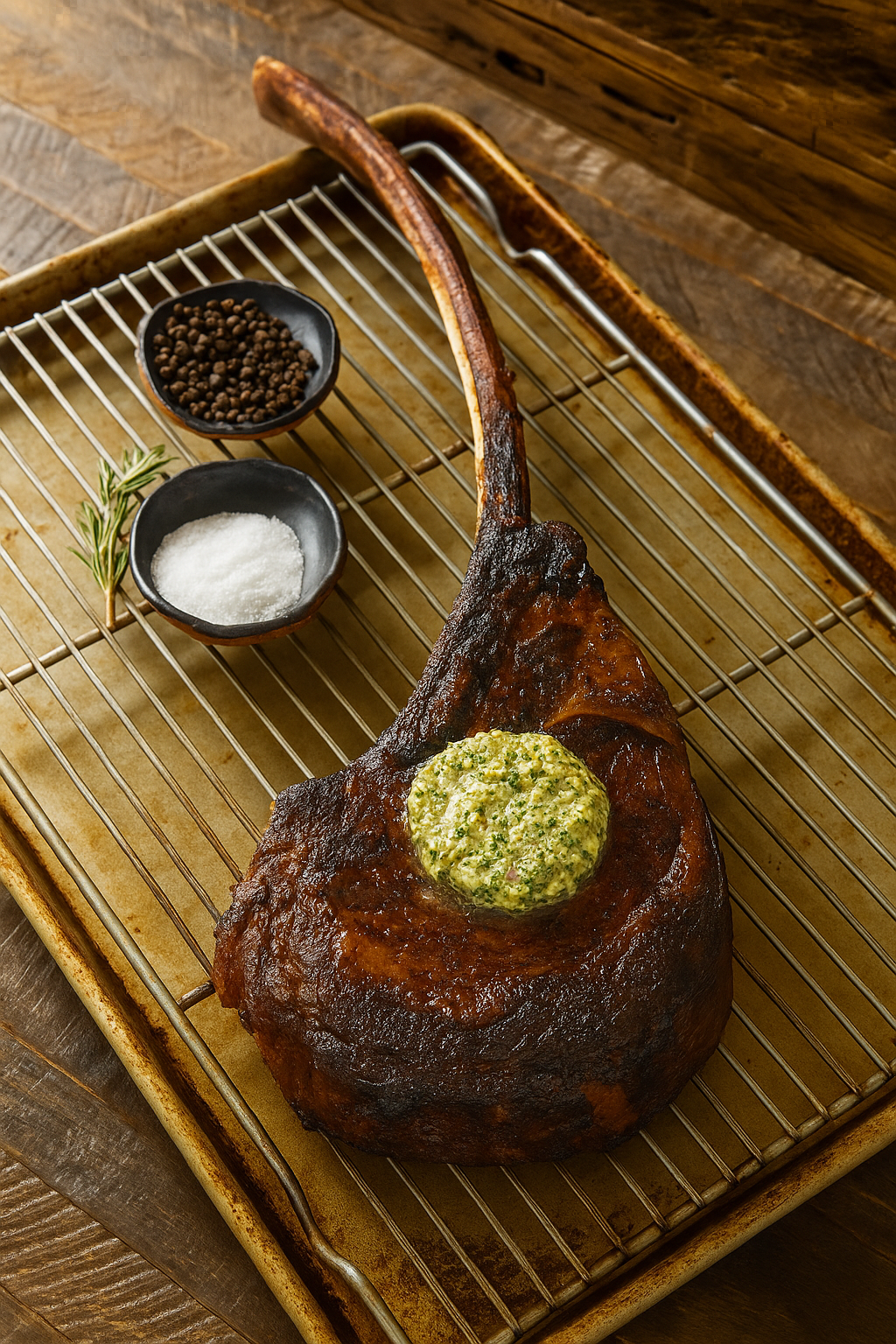 Reverse-Seared Tomahawk with Garlic Herb Butter