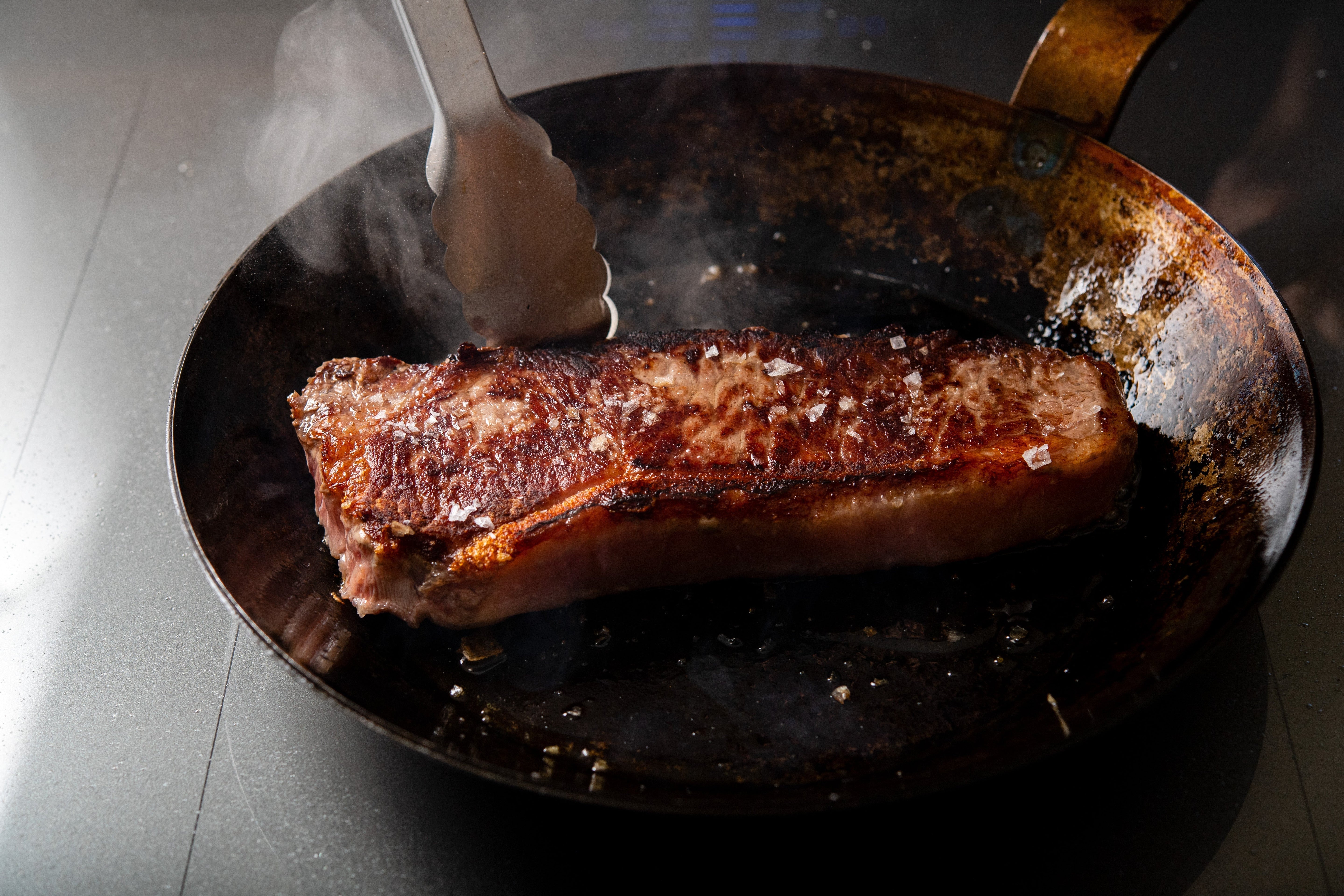 striploin steak seared for steak frites
